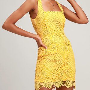 Lulu's Heart Strings Yellow Lace Mini Dress